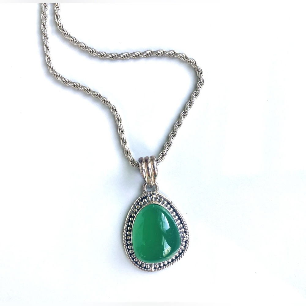 Sterling silver natural green onyx pendant.